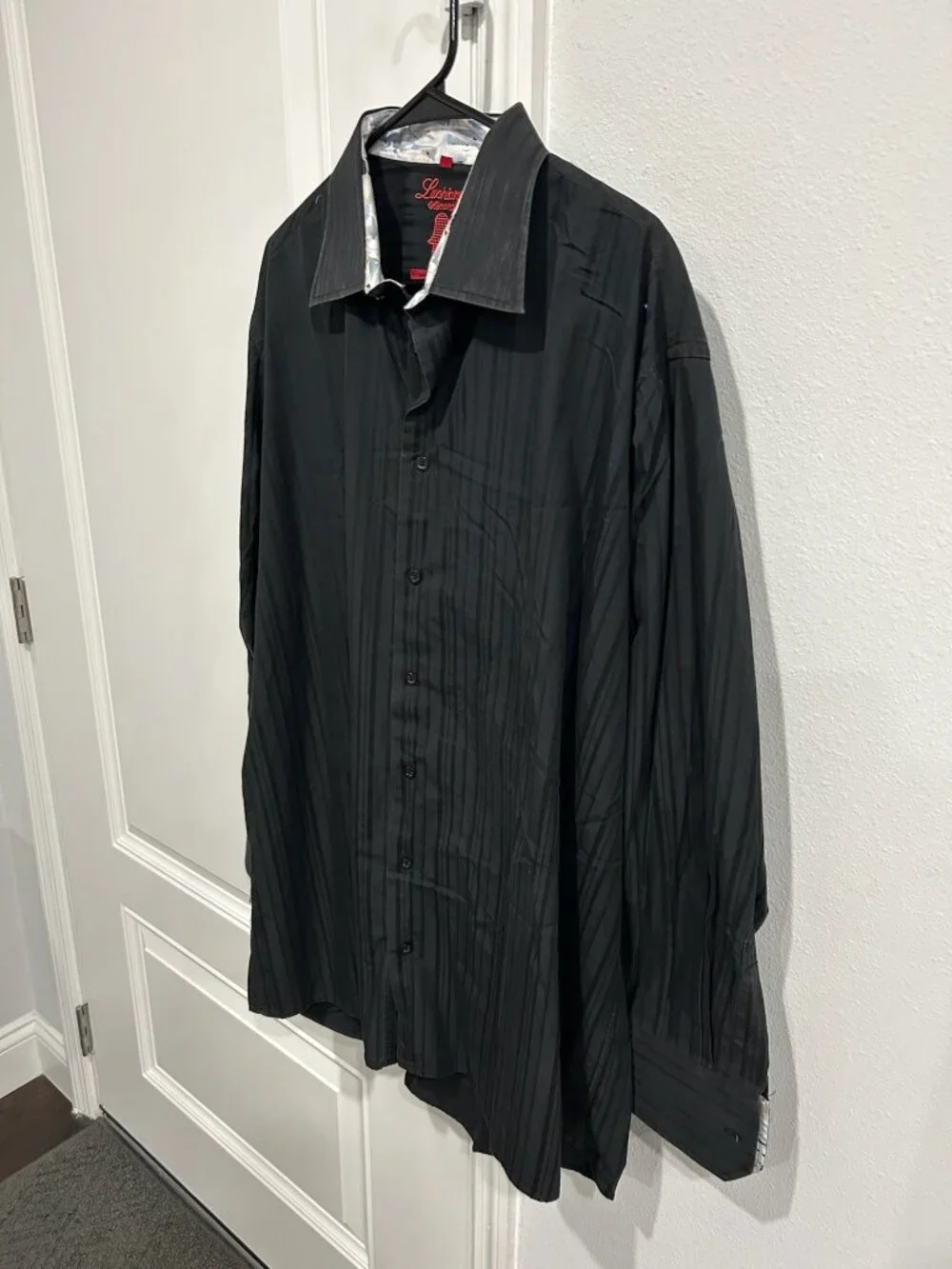 Luchiano Visconti Mens 2XLB Dress Shirt Black Pinstripe Mercerized Cotton Luxury